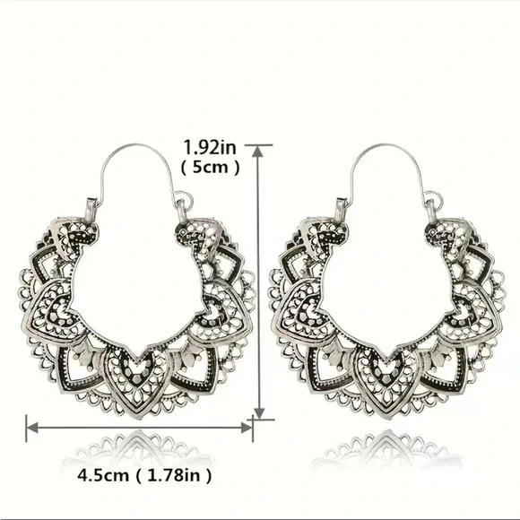 Silver Vintage Antique Floral Hoop Earrings - Picture 3 of 3